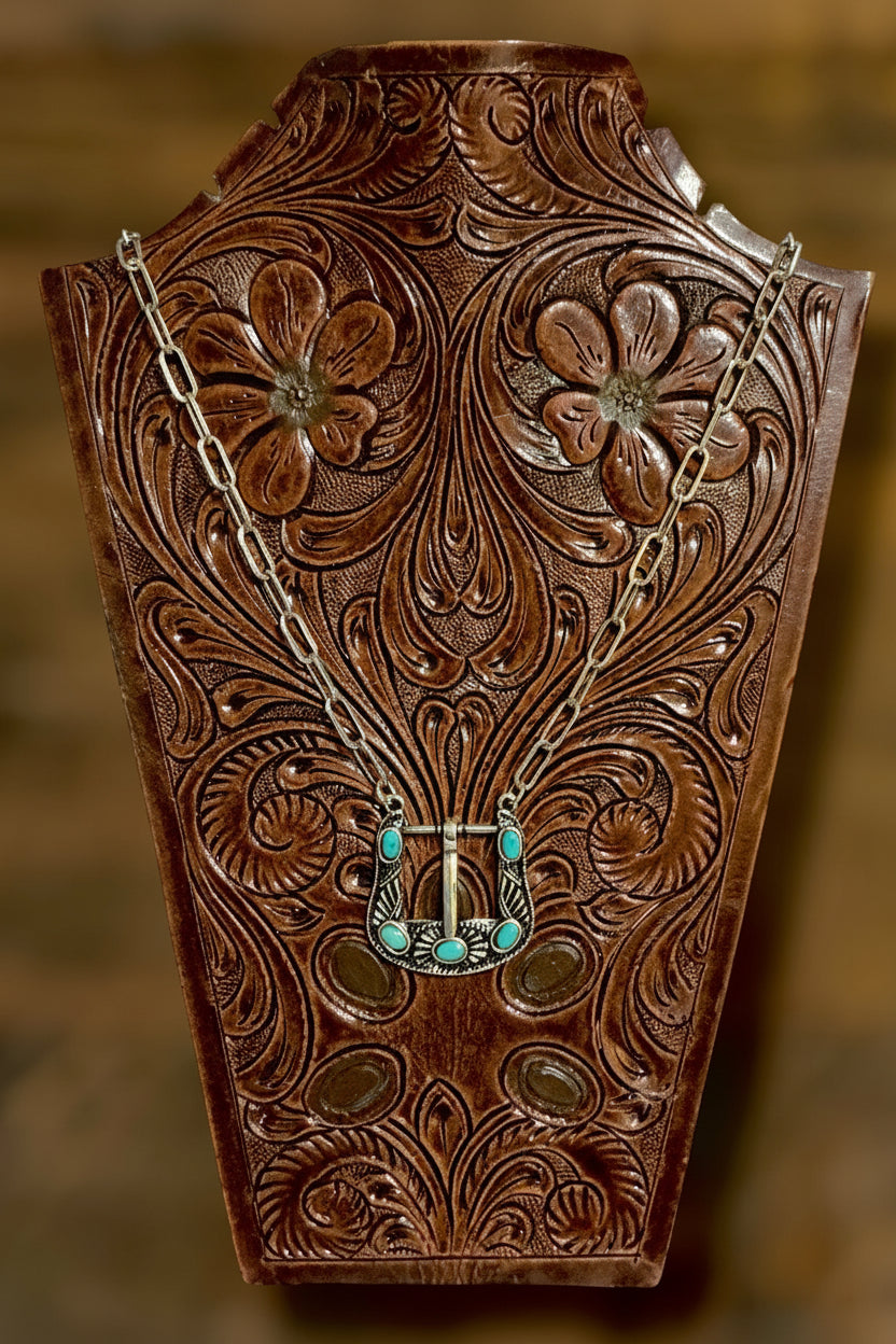 Buckle Necklace with 5 Turquoise Stones