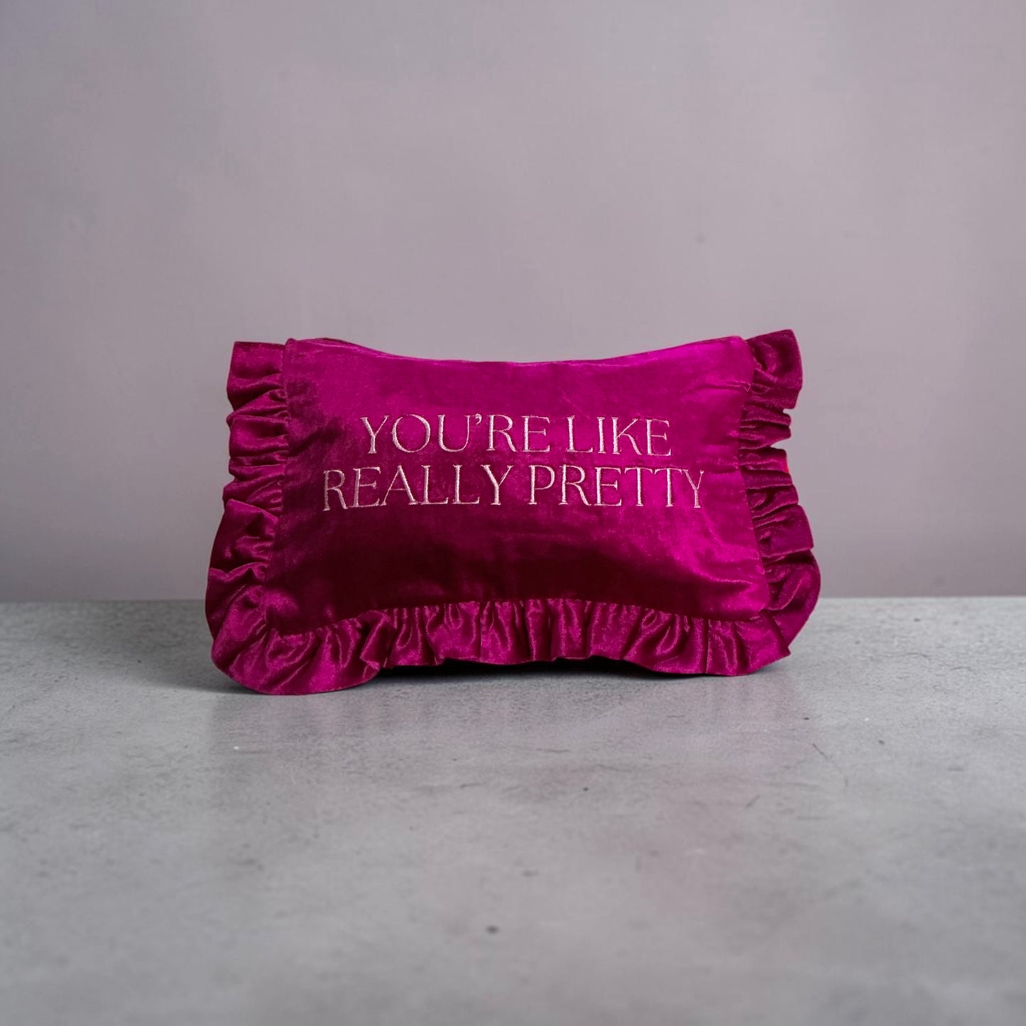 Velvet Pink “You’re Like Really Pretty” Ruffle Bag
