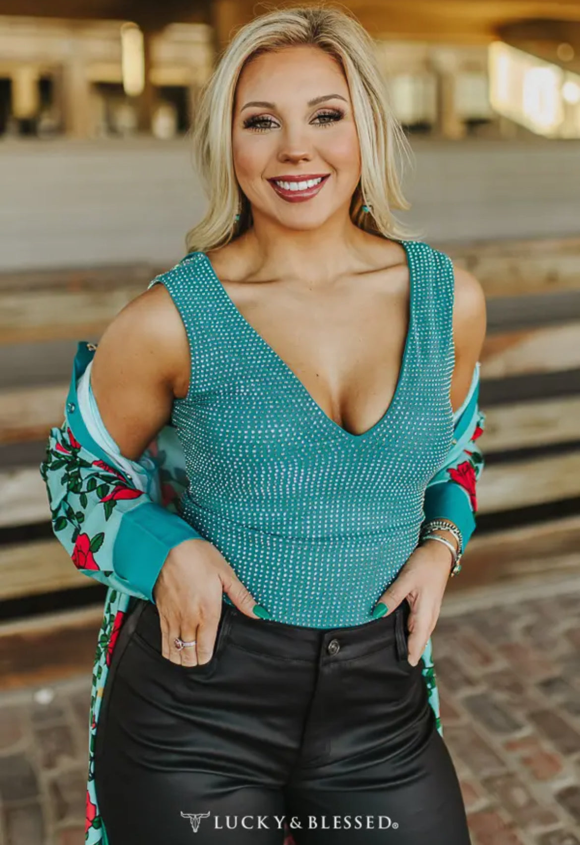 Teal Rhinestone Bodysuit