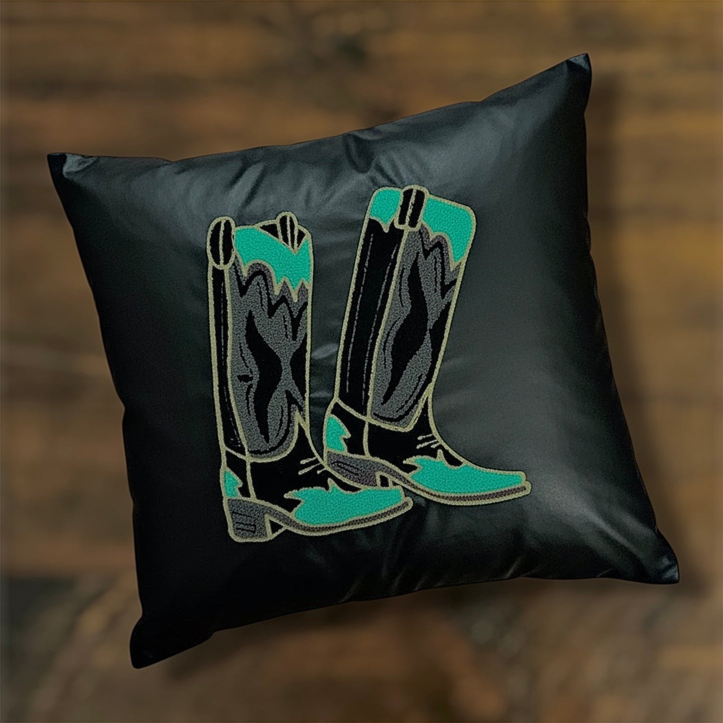 Black and Turquoise Boot Pillow Cover