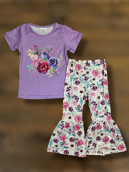 Purple Floral Top and Bottoms Set