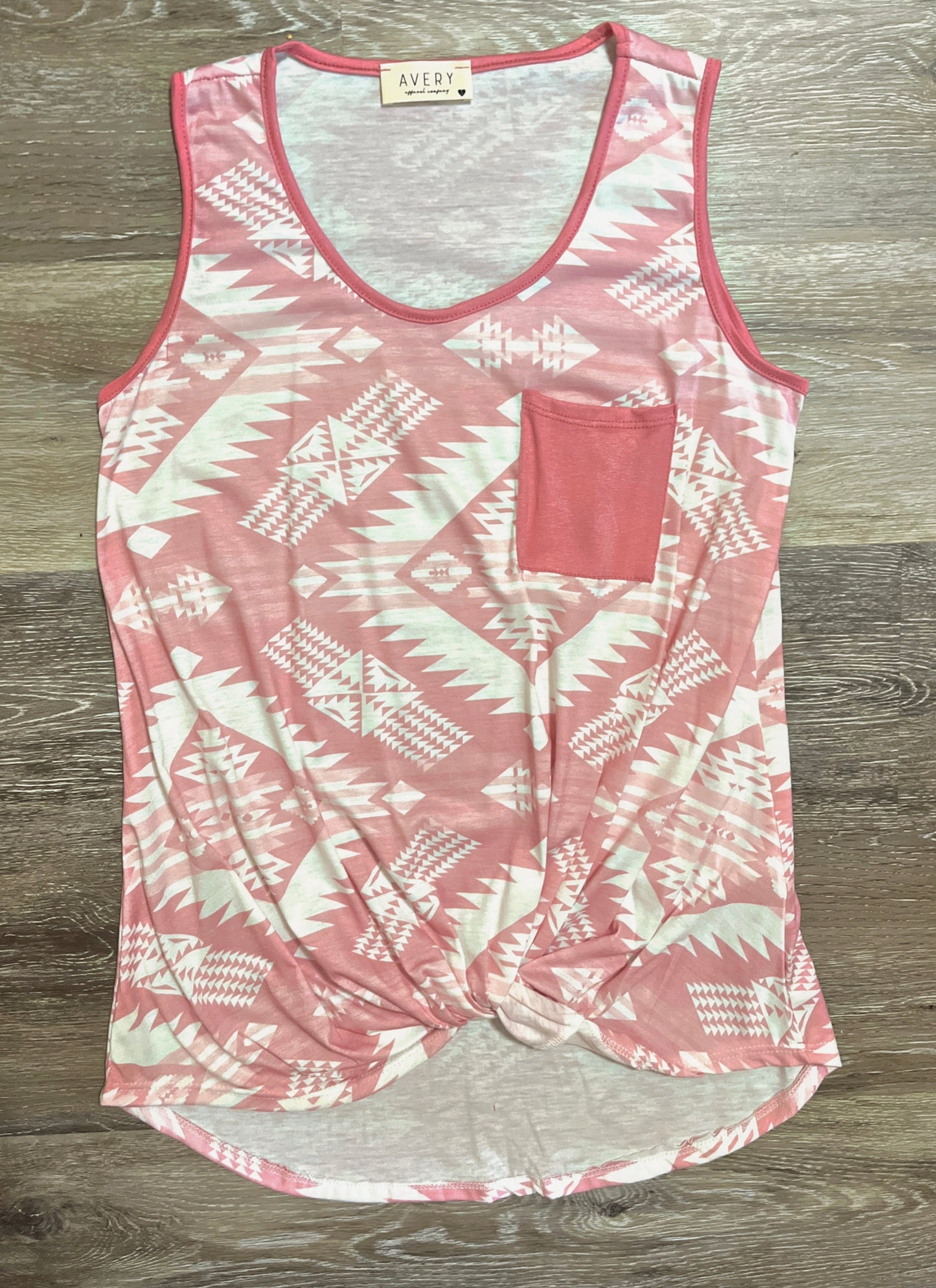 Front Twist Pink Aztec Print Tank Top