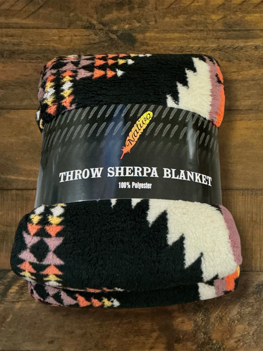 Black Southwest Sherpa Blanket - 72” x 60”