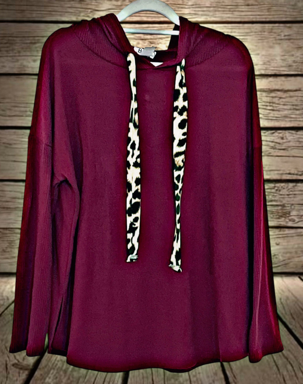 Burgundy w Leopard Detail Hoodie