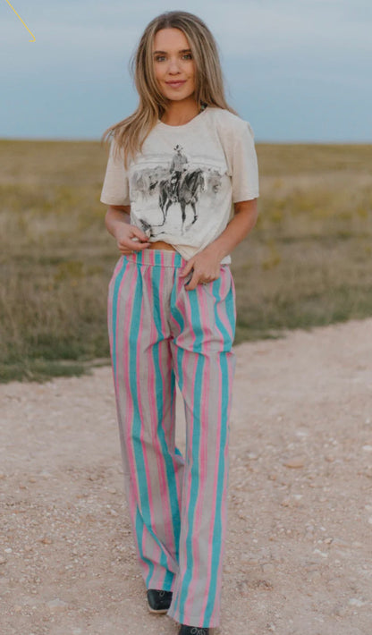 Pink and Teal Striped Boxer Pants