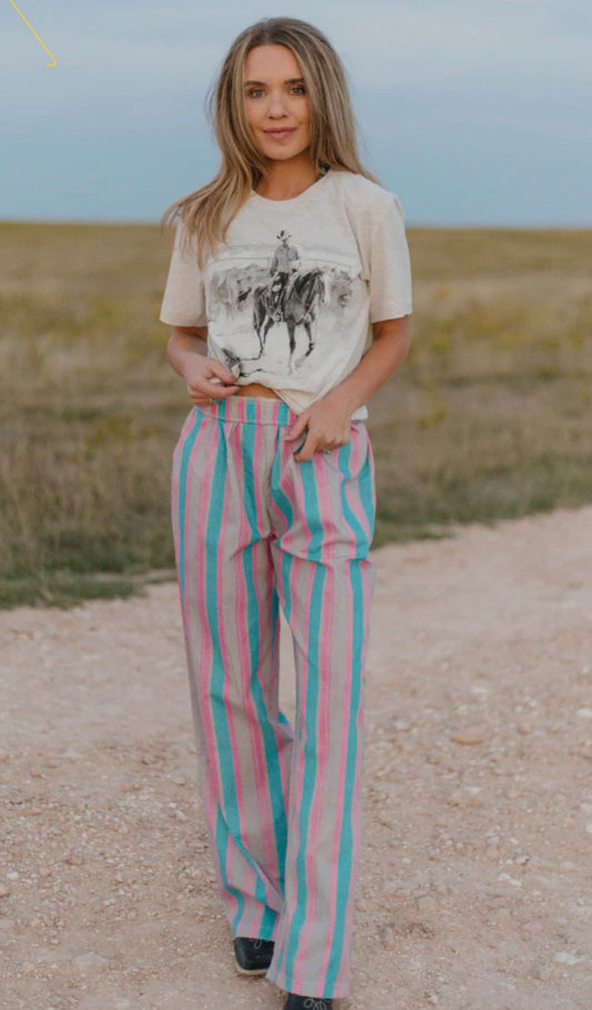 Pink and Teal Striped Boxer Pants