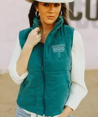 Teal Puffer Boot Stitch and Aztec Detailed Vest