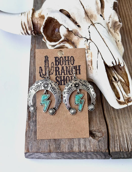 Western Lightening Bolt/Squash Blossom Earrings