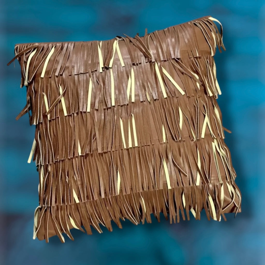 Tan Fringe Pillow Cover
