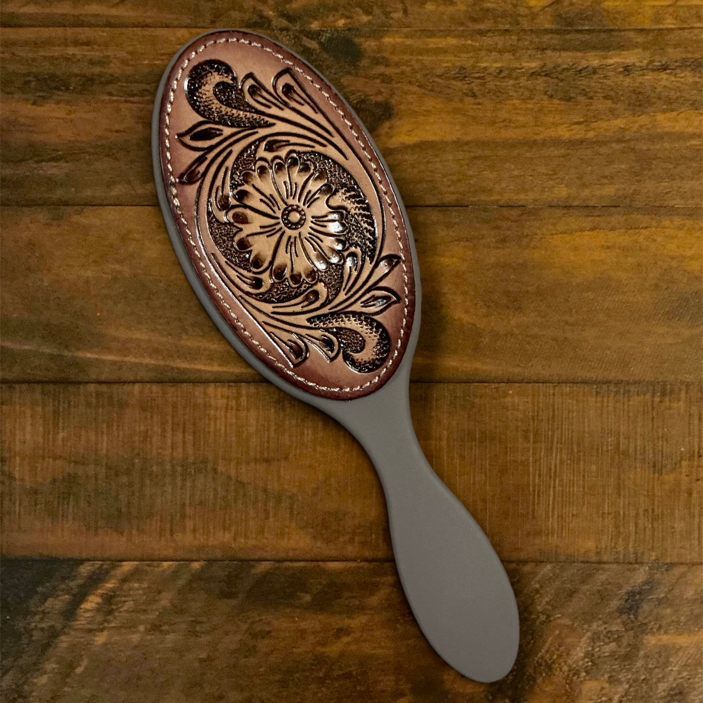 Myra Brand Hairbrushes with Real Tooled Leather