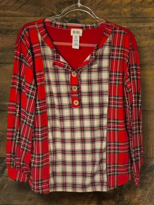 Red Plaid Long Sleeved Top