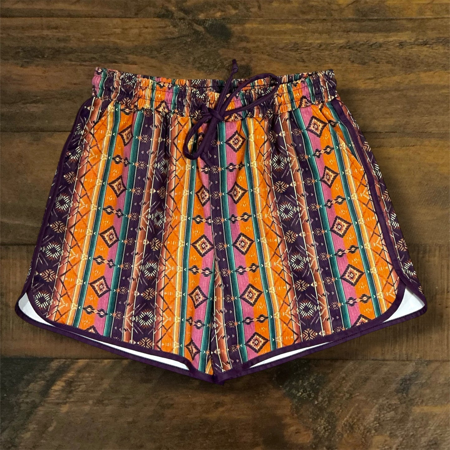 Purple and Orange Geometric Print Shorts