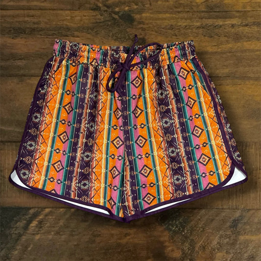 Purple and Orange Geometric Print Shorts