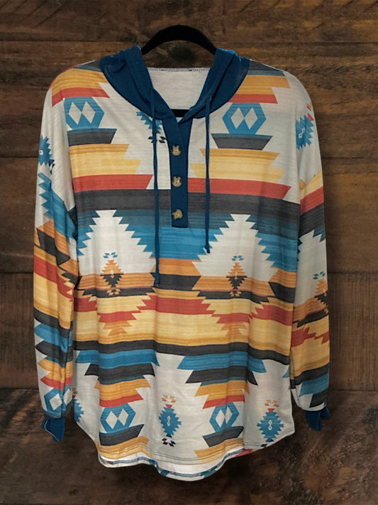 Teal/Aztec Hoodie