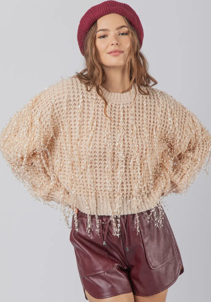 Champagne Fringe Sweater