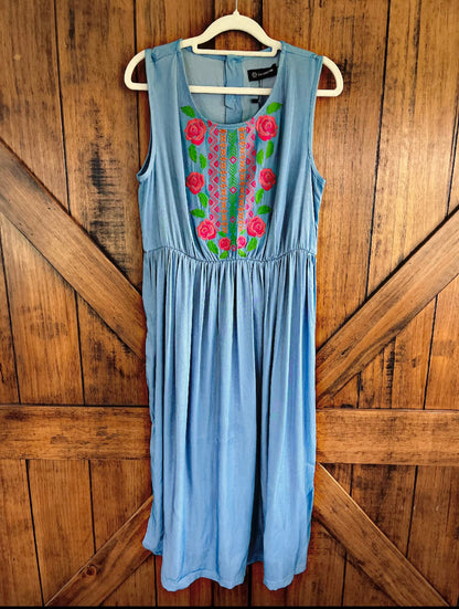 Chambray Embroidered Dress