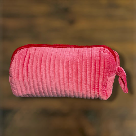Pink Velvet Ribbed Travel Bag