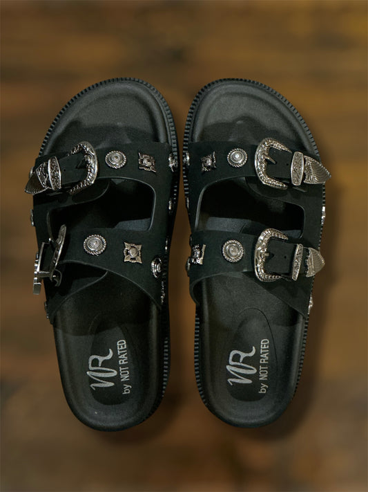 Black Western Buckle Sandals