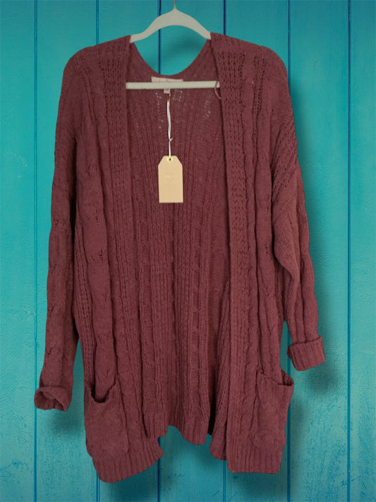 Mauve Cable Knit Cardigan