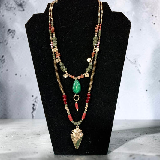 Double Strand Gold Arrowhead Beaded Necklace
