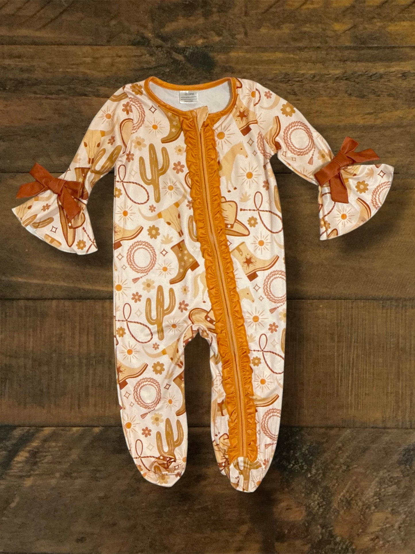 Girl’s Zip Up Romper - Brown/Pink Western Print