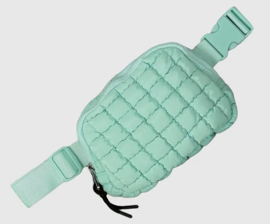 Mint Puffer Quilted Belt Bag