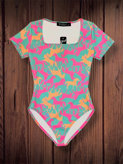 Pink/Teal/Orange Horse Bodysuit