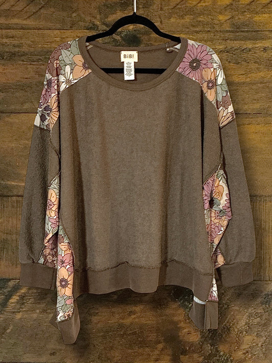 Brown and Floral Bohemian Top