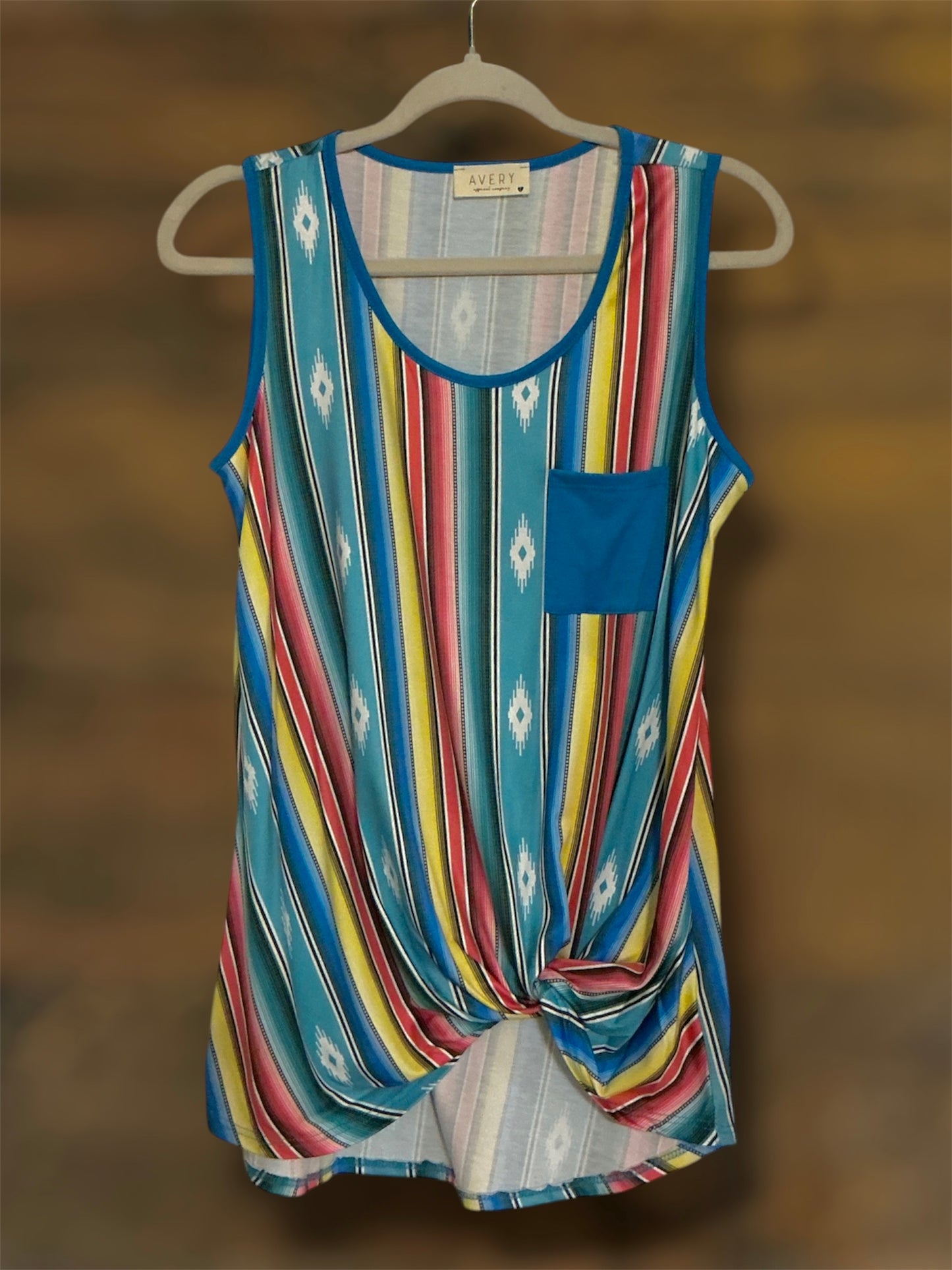 Blue/Aztec Front Twist Tank Top