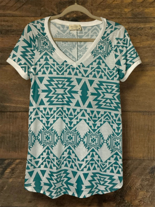 Green Geometric Print Top