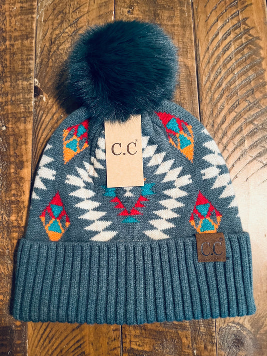 Forest Green Aztec Beanie