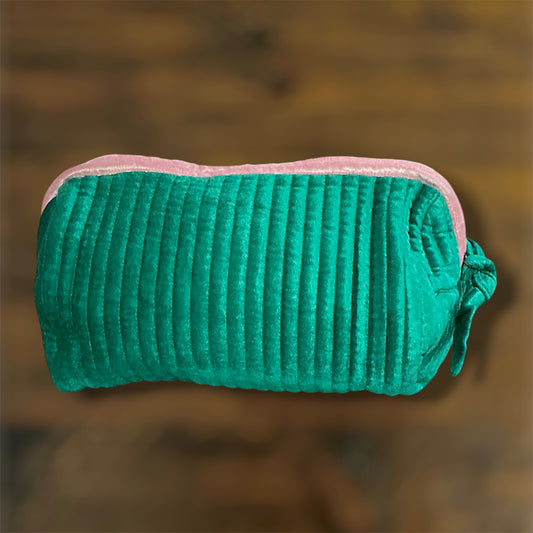 Green Velvet Ribbed Travel Bag
