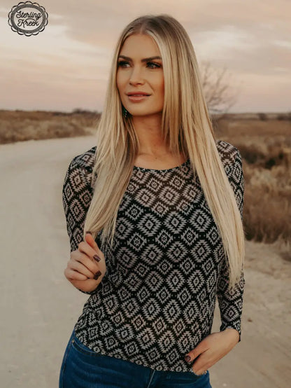 Black/Grey Aztec Mesh Top