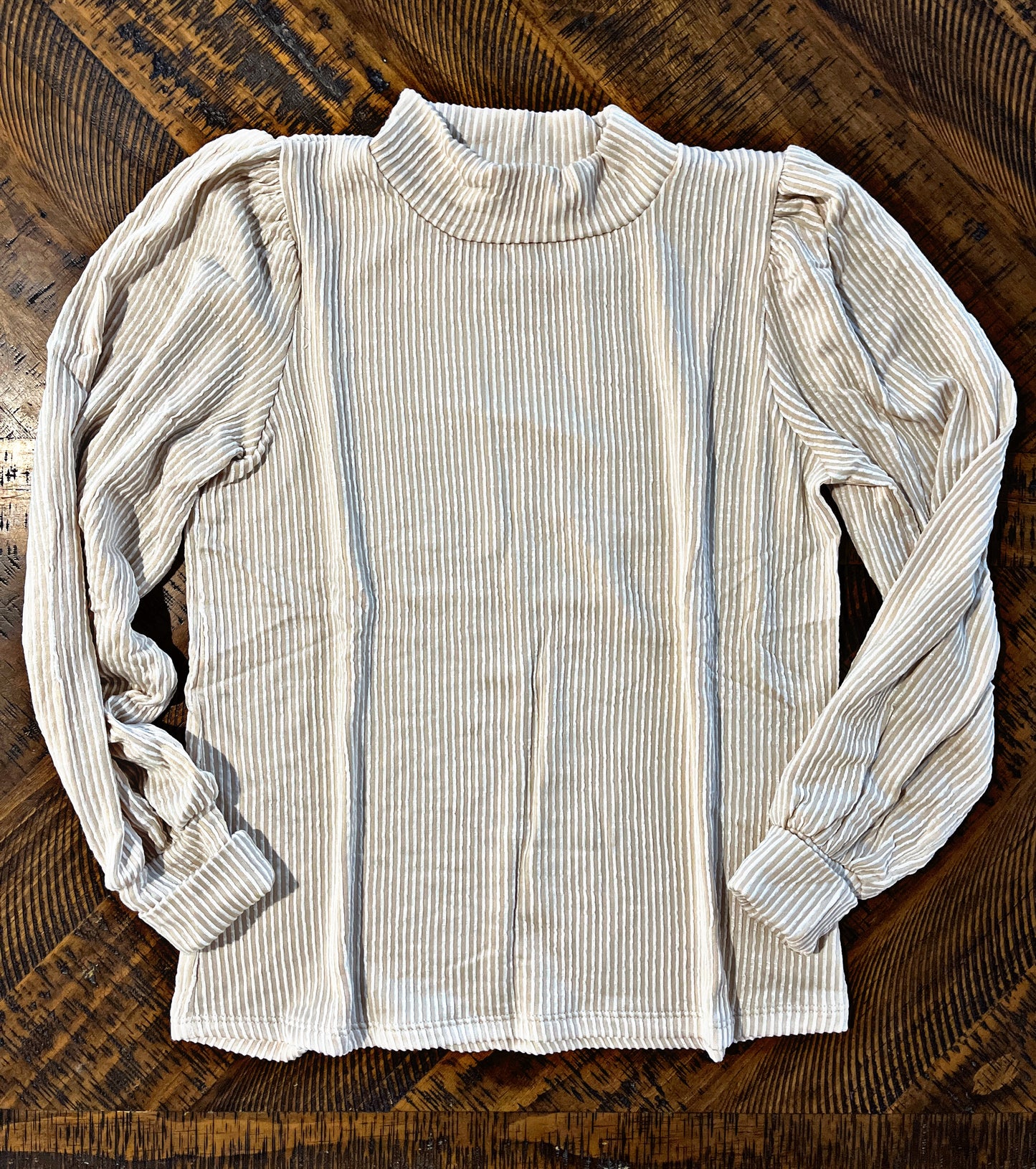 Beige Ribbed L/S Top