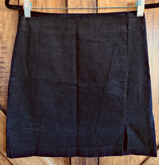 Black Corduroy Front Slit Skirt