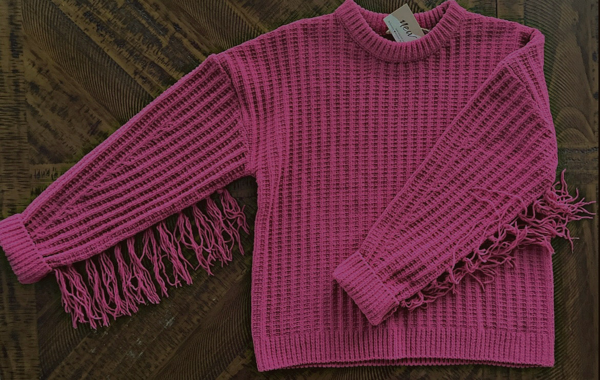 Pink Fringe Sleeve Sweater