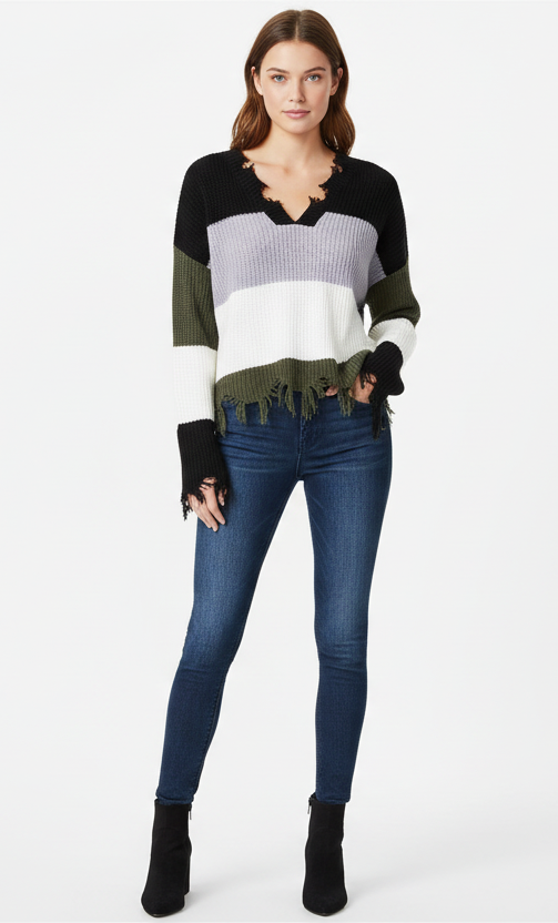 Black/Gray/White Striped Sweater
