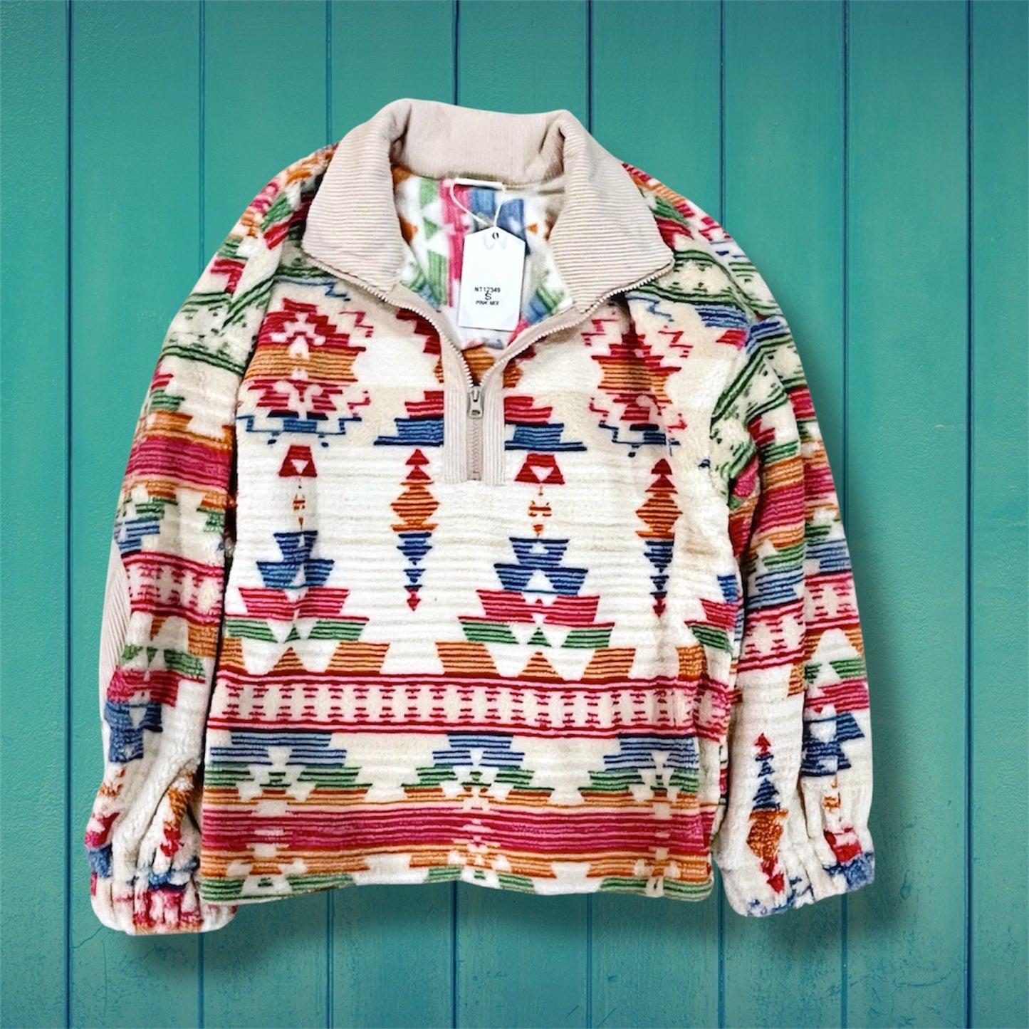 Southwest Print Pullover - Pink/Blue/Green