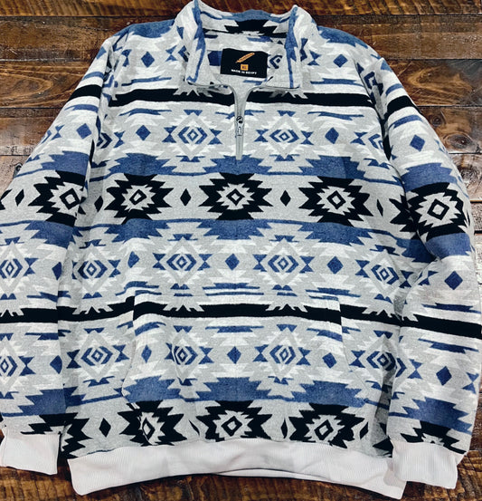 Unisex Blue and Gray Southwest Print Pullover