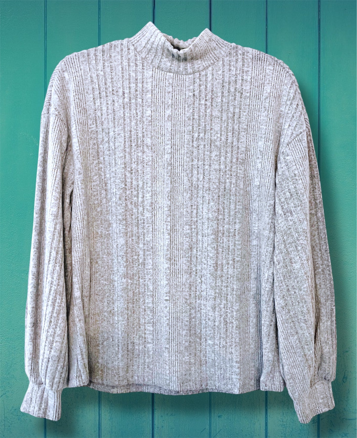 Gray Ribbed Mock Neck Top