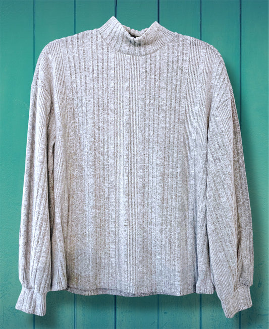 Gray Ribbed Mock Neck Top