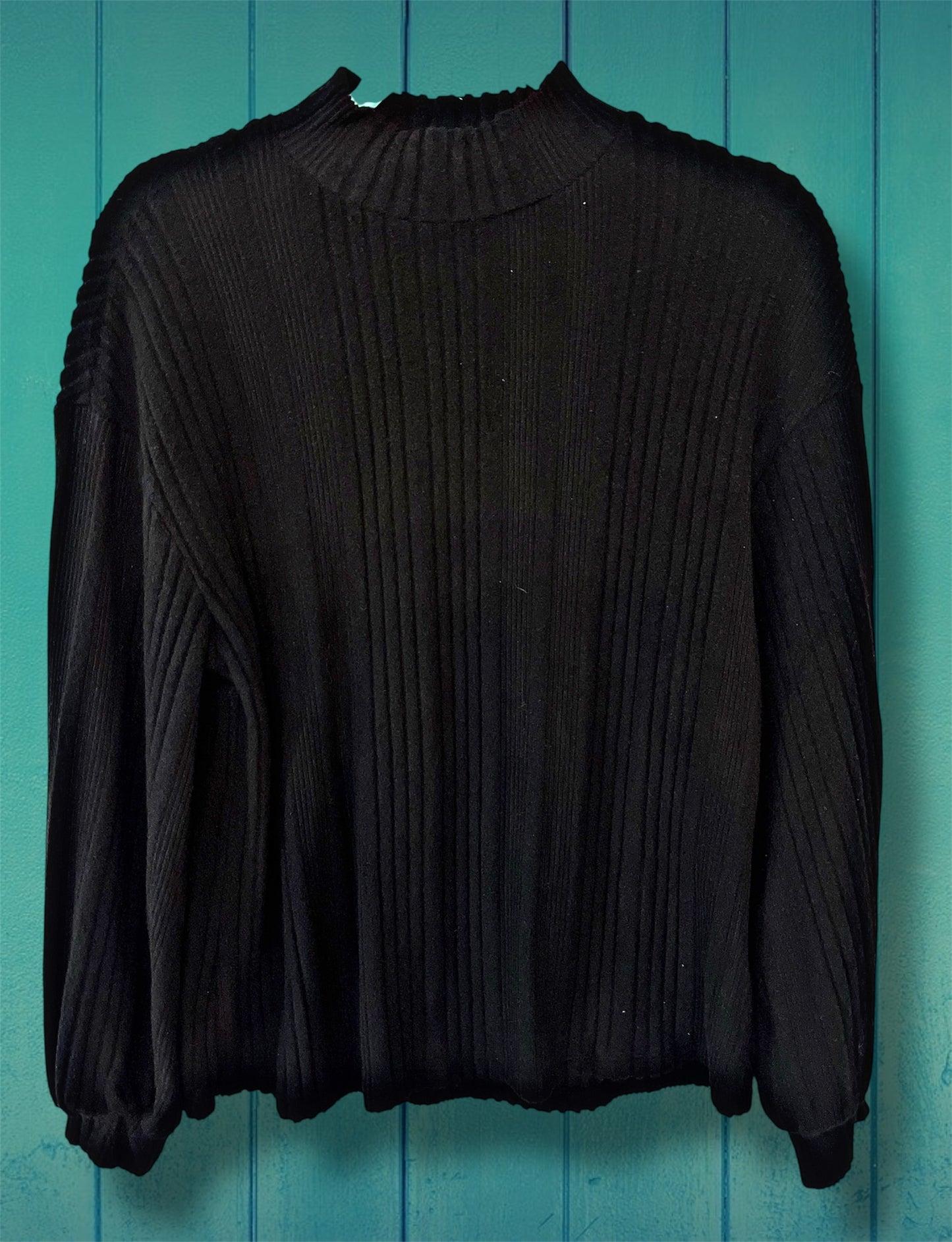 Black Ribbed Mock Neck Top