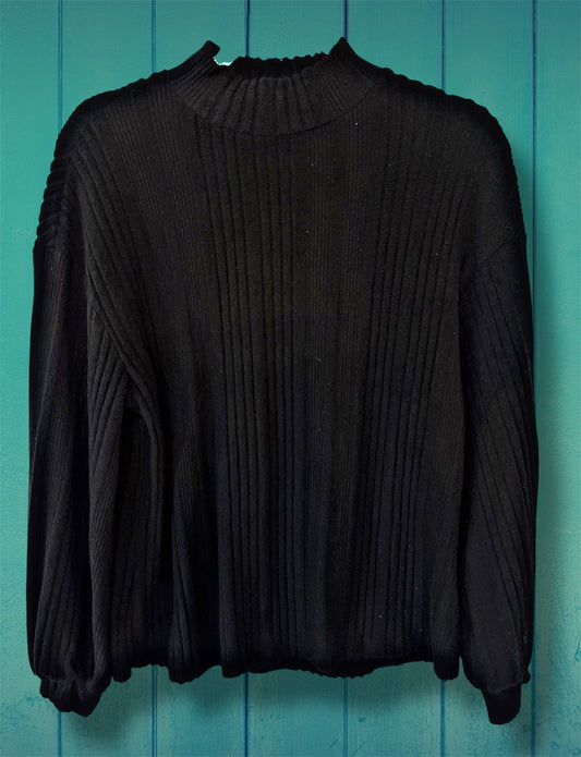 Black Ribbed Mock Neck Top