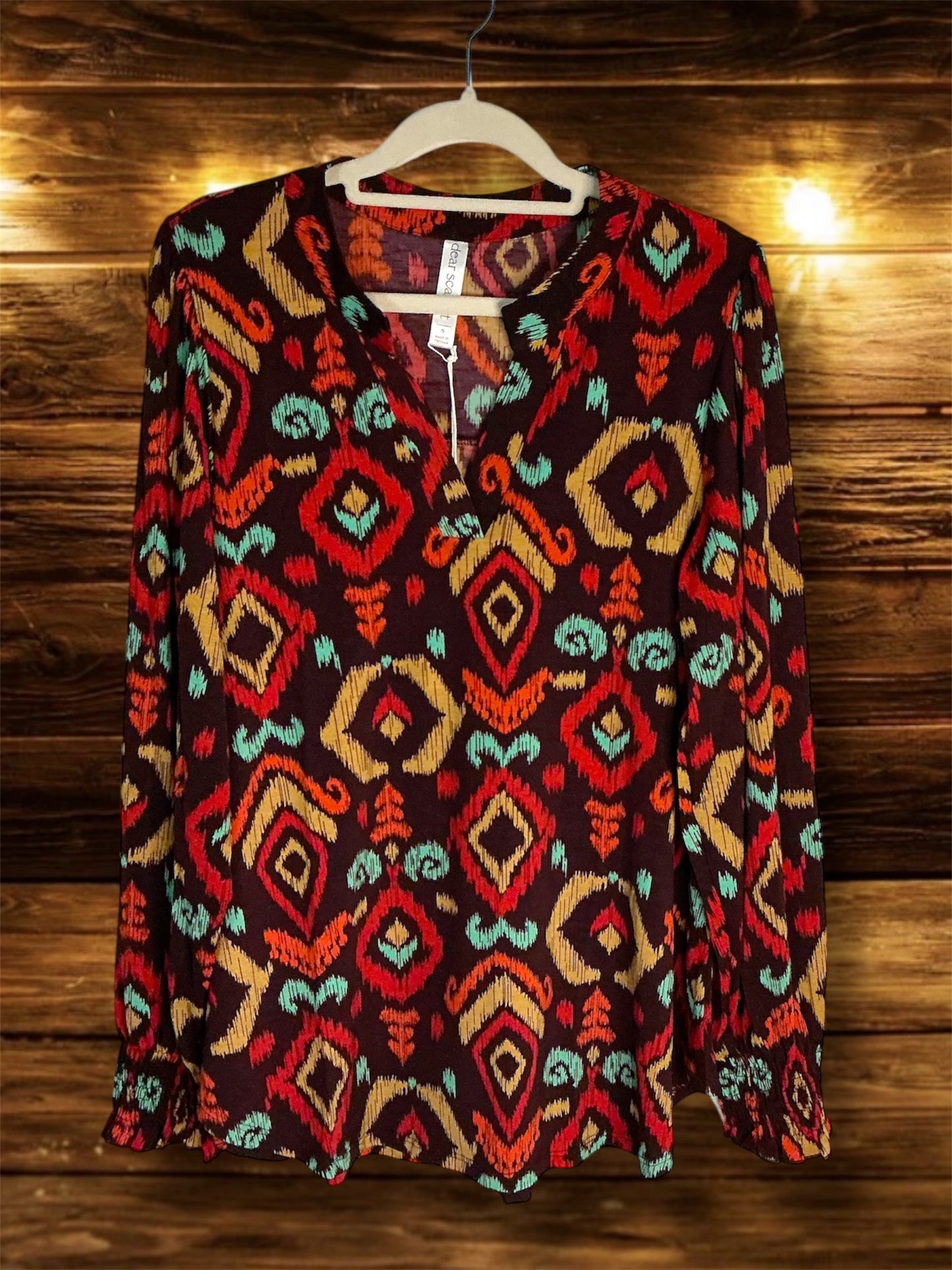 Brown/Geographic Print Long Sleeved Top