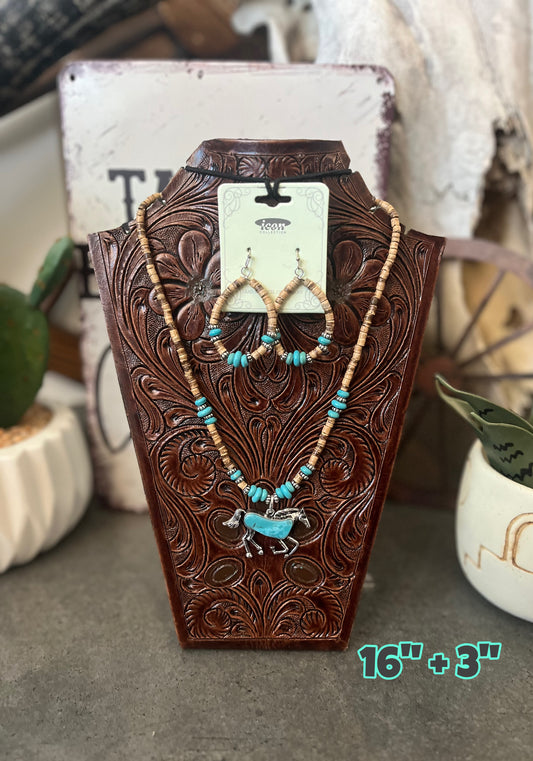 Horse Necklace with Matching Earrings