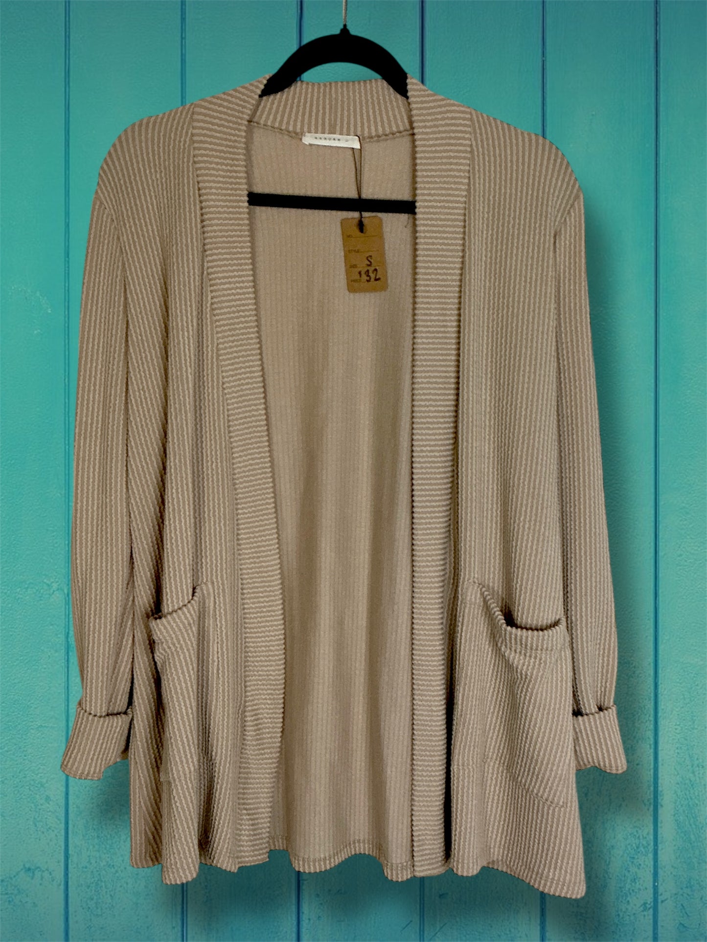 Beige Ribbed Cardigan