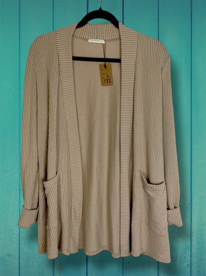 Beige Ribbed Cardigan