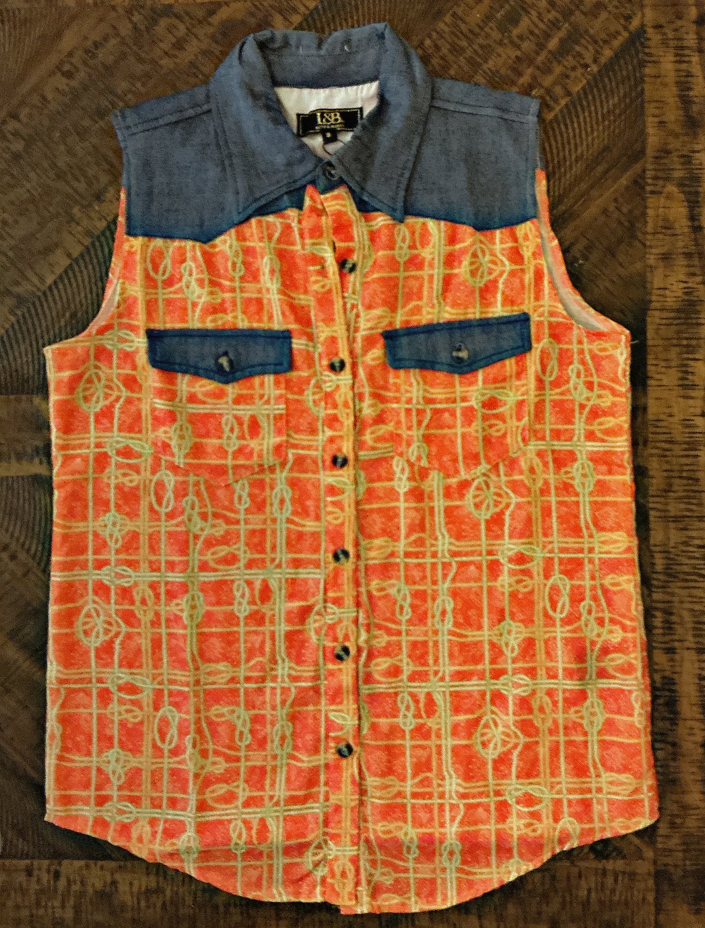 Orange/Denim Western Button Up Top
