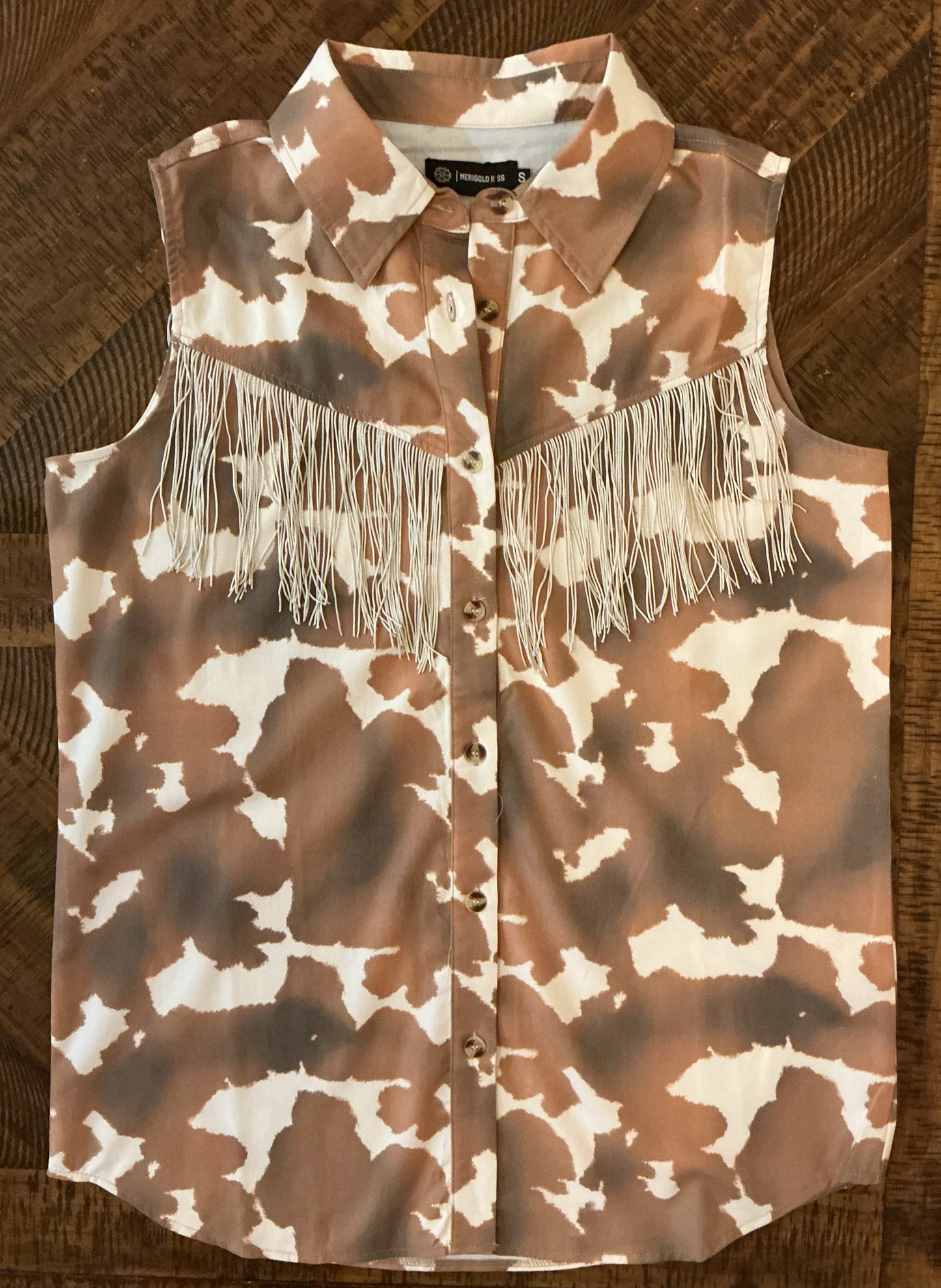 Cow Print and Fringe Button Up Top
