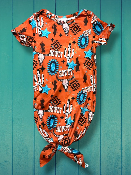 Orange Howdy Western Infant Gown